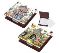 DIY Diamond Note Storage Box, Diamond Art Painting Wooden with 160 Sticky Notes Storage Note Box Reusable Note Boxes, for Work Desk Organization-2PCS-2