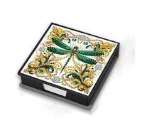 DIY Diamond Note Storage Leather Box with 160 Sticky Notes, Diamond Art Painting Message Note Storage Box Reusable Note Boxes, for Work Desk Organization-Dragonfly