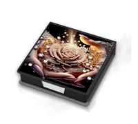 DIY Diamond Note Storage Leather Box with 160 Sticky Notes, Diamond Art Painting Message Note Storage Box Reusable Note Boxes, for Work Desk Organization-Holding Rose