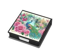 DIY Diamond Note Storage Leather Box with 160 Sticky Notes, Diamond Art Painting Message Paper Storage Note Box Reusable Note Boxes, for Work Desk Organization-Peafowl