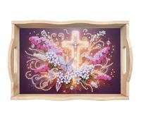 DIY Diamond Painted Wooden Dining Plate with Handles TT005