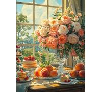 DIY Diamond Painting Adults, Dessert Flower 5D Round Diamonds Arts, Mosaic Embroidery Paints Crafts Set, for Suitable 6+ Children, Valentine's Day Girl Gift, Home Office Wall Decor 80x160cm P0CL-734