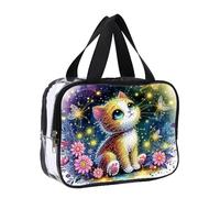 DIY Diamond Painting Bling Rhinestone Makeup Bag Large Capacity Crystal Rhinestone Cosmetic Bag Transparent Diamond Dot Storage Bag for Cash Daily & Travel, cat