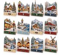 DIY Diamond Painting Greeting Cards, 12pcs Christmas Text Standing Cards，Christmas Street Scene