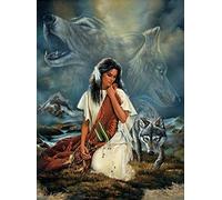 DIY Diamond Painting Native American Indian Girl Wolf Woman Full Round Drill Kits Embroidery Cross Stitch Mosaic Art Craft for Adults Relaxation and Home Wall Decor 40×50CM