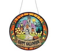 DIY Diamond Painting Pendant with Chain, Animal Flower Diamond Painting Pictures, Creative 5D Diamond Painting, Wall Hanging Kits for Window, Wall, Entrance, Garden, Decoration, 20 Halloween House