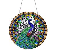DIY Diamond Painting Pendant with Chain, Animal Flower Diamond Painting Pictures, Creative 5D Diamond Painting Wall Hanging Kits for Window, Wall, Entrance, Garden, Decor-24-Pacred