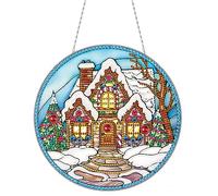 DIY Diamond Painting Pendant with Chain, Animal Flower Diamond Painting Pictures, Creative 5D Diamond Painting Wall Hanging Kits for Window, Wall, Entrance, Garden, Decor-16 Christmas House