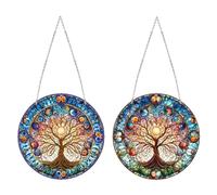 DIY Diamond Painting Pendant with Chain, Diamond Painting Pictures, Creative 5D Diamond Painting Wall Hanging Kits for Window, Wall, Entrance, Garden, Decor-17 Tree of Life