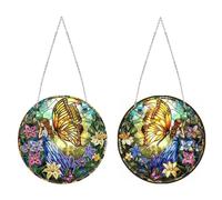 DIY Diamond Painting Pendant with Chain, Diamond Painting Pictures, Creative 5D Diamond Painting Wall Hanging Kits for Window, Wall, Entrance, Garden, Decor-10 Butterfly Fairy