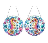 DIY Diamond Painting Pendant with Chain, Diamond Painting Pictures, Creative 5D Diamond Painting Wall Hanging Kits for Window, Wall, Entrance, Garden, Decor-07 Seahorse