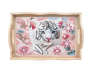 DIY Diamond Painting Tray White Tiger Diamond Art Painting Pallet Handmade Wooden Tray Dinner Plate Tea Tray Coffee Tray