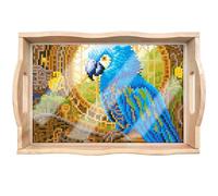 DIY Diamond Painting Wooden Tray, Breakfast Tray, Serving Tray with Handles, Diamond Painting Crystal Art Wooden Tray, Rectangular Kitchen Tray, Diamond Painting Wooden Tray Gift (12 Parrot)