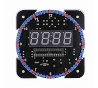 DIY Digital LED Clock Kit with Light Control & Temperature Display Electronic Clock Suite Soldering Project with Auto Rotation Alarm Power Off Memory USB Powered (Blue parts + power cord)