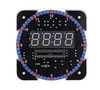 DIY Digital LED Clock Kit with Light Control & Temperature Display Electronic Clock Suite Soldering Project with Auto Rotation Alarm Power Off Memory USB Powered (Red parts + power cord)