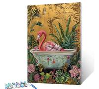 DIY Digital Oil Painting Art Flamingo in Bathtub Picture Paint by Numbers for Adults Beginner Canvas Bathing Animal Wall Art for Washroom Bedroom Paints for Modern Home Decor Gift16x20inch (DIY Frame)