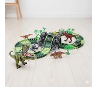 DIY Dinosaur Track Set 117 PCS, Flexible Race Track Playset with Bridge, Slopes, Dinosaur Figures & Jungle Accessories, Creative Build-Your-Own Dino Adventure Road Track Toy for Kids