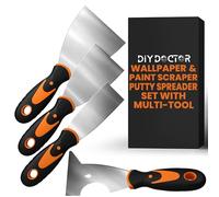 DIY Doctor 4-Piece Wallpaper Scraper Set (1 Pack) - Includes 3 Strippers & 1 Multifunctional Putty Scraper - Paint Scraper Tools in Sizes 1.5", 2.5", 3.5" - For Wallpaper Removal, DIY & Painting Tasks