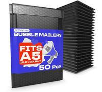 DIY Doctor A5 Padded Envelopes, 50 Pieces, Black Bubble Mailers 15.2 x 22.9 cm, Self-Seal Bubble Wrap Envelopes for Shipping & Packaging, Eco-Friendly Mailer Bags for Small Busines
