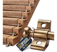 DIY Doctor Brass Stair Rods 13 Pack for Stair Runner Carpet up to 70cm | Turned Ball Finials, Twin Locking Brackets, Rigid Metal Tube With Rust-Resistant Coating. Cut to Length if Required.