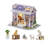 DIY Dollhouse Miniature Kit, Mini Cat Pet Shop Puzzle Model 1:24 Scale Kitten Dolls House Furniture Accessories and LED Lights Kid Teen and Adult Build Gift (Cat Store)