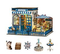 DIY Dollhouse Miniature Kit Mini Coffee House 3D Wooden Miniature House with LED Light Creative Gifts for Friend and Parents