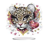 DIY Dot Diamond Irregular PET Desktop Ornaments for Adults, Diamonds Art Painting Home Decoration Ornaments for Home Office Decor (Single-Sided Diamond)-Leopard