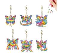 DIY Dot Keychain Diamond Art Keyrings Creative Design Key Chain Set Double-Sided Dot Diamond-Rainbow Butterfly