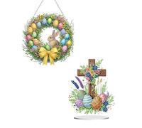 DIY Dotted Diamond Easter Ornaments+DIY Dot Easter Diamond Pendant, Easter Egg Garland Home Decoration Pendant, Easter Cross Eggs Home Decoration Desktop Ornaments for Home Decor (#08)