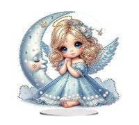 DIY Dotted Diamond Ornaments Fairy Diamond Art Painting PVC Home Decoration Desktop Ornaments (Single-Sided Diamond)-#07-Moon Angel