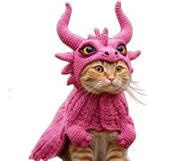 DIY Dragon Cat Hoodie Set, Cute Dragon Cosplay Clothes for Pets, Adjustable Cat Hoodies, Soft Knit Pet Apparel, Funny Hand Knitted Dragon Cats for Puppy Kitten Small Medium Dogs Cats (Pink)