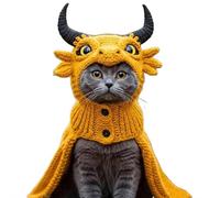 DIY Dragon Cat Hoodie Set, Cute Dragon Cosplay Clothes for Pets, Funny Hand Knitted Dragon Cats Hoodies, Christmas Halloween Costume Clothes, Soft Cat Apparel, for Puppy and Cats (S)