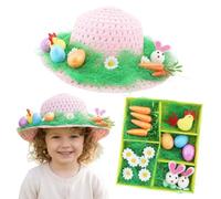 DIY Easter Bonnet Craft Kit for Kids - Includes Pink Straw Hat, Decorative Grass, and Assorted Spring Ornaments Bunnies, Chicks, Glitter Eggs, and Carrots - Fun Spring Activity for School and Parties