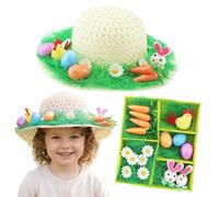 DIY Easter Bonnet Craft Kit for Kids - Includes Straw Hat, Decorative Grass, and 16+ Assorted Spring Ornaments Bunnies, Chicks, Glitter Eggs, and Carrots - Fun Spring Activity for School and Parties