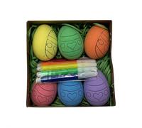 DIY Easter Egg Coloring Kit for Kids, 6 Foam Easter Eggs with Cute Pre-Printed Designs & Colored Markers, Safe Reusable Crafts for Easter Party, Decorations, Egg Hunt, Classroom Art Projects
