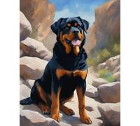DIY Easy Paint by Numbers,Rottweiler on The Rocks,Canvas Painting Kit,Add a Splash of Color to Your Living Space,40x50cm Without Frame