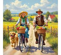 DIY Elderly Couple Cycling Paint by Numbers Kits Drawing Paintwork on Canvas 15.75x15.75inch Without Frame Canvas Oil Painting Number Painting for Beginners Adults Gift Home Wall Decor