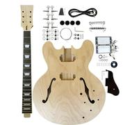 DIY Electric Guitar Kits 3 ply Wood Maple Cap Hollow Guitar Body Blank,Maple Neck & Rosewood Fingerboard Unfinished With Electric Hardwares All Components Included