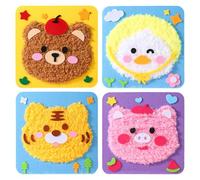 DIY Embroidery Doll Set, Animal Sewing Craft Kit for Kids, Poking and Painting Craft Kit, Cartoon Animal Felt Embroidery Stitching with Stickers Felt Sewing Crafts (B)