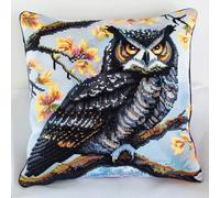 DIY Embroidery Pillow Case, Animal Owl Cross Stitch Pillow Kit Needlepoint Handmade Needlework Cushion Kit 11ct Needlework Sets 45x45cm