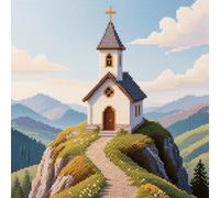 DIY Embroidery Pillow Case, Church on The top of The Mountain Cross Stitch Kits Stamped Canvas 11Ct Needlework Sets Embroidery Pillow Canvas Cushion 45x45cm