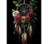 DIY Embroidery Set Adults Fantasy Dream Catcher and Rose Flowers Needlepoint Kits Bead Cross Stitch 3D Beaded Painting Handcraft 40x50cm