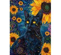 DIY Embroidery Starter Kit Black Cat Animal and Sunflower Flowers Beaded Cross Stitch Beads Embroidery Kit Needlepoint Handcraft Arts 60x80cm