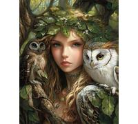 DIY Embroidery Starter Kit Cartoon Elves and Owls Beaded Cross Stitch Hand Embroidery Needlework Kit Needle Arts Decor 40x50cm