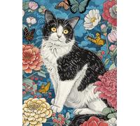 DIY Embroidery Starter Kit Cat Animals and Colorful Flowers Beaded Cross Stitch Hand Embroidery Needlework Kit Needle Arts Decor 30x40cm