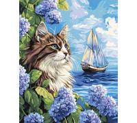 DIY Embroidery Starter Kit Seaside Flowers and Cats Beaded Cross Stitch Kits Beading Pattern Needlework Embroidery Handcraft Kit 40x50cm