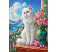 DIY Embroidery Starter Kit White Cat Animal and Roses Beaded Cross Stitch Beads Embroidery Kit Needlepoint Handcraft Arts 30x40cm