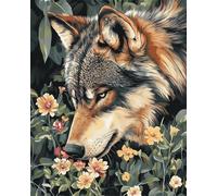 DIY Embroidery Starter Kit Wolf Animals and Flowers Beaded Cross Stitch Kits Beading Pattern Needlework Embroidery Handcraft Kit 50x70cm
