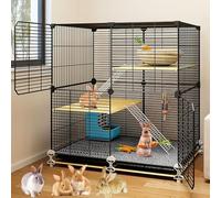 DIY Encrypted Mesh Bunny Cage, Indoor/Outdoor Rabbit Cage, Multi-Layer Platform, with Grid Foot Pads and Wheels