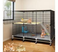 DIY Encrypted Mesh Bunny Cage, Indoor/Outdoor Rabbit Cage, Multi-Layer Platform, with Grid Foot Pads and Wheels